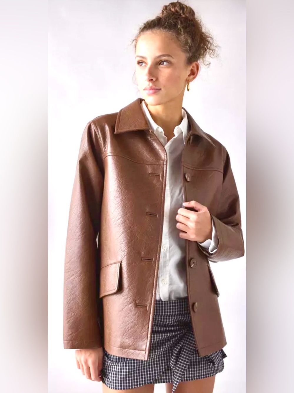 Urban Outfitter Sz M Faux Vegan Leather Oversized Jacket Brown